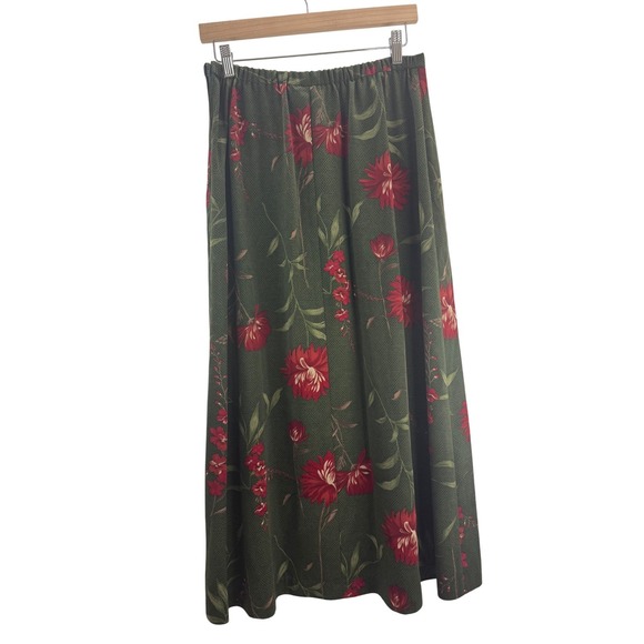 Kathie Lee Collection Size 12 Floral Maxi Skirt Elastic‎ Waist Green Red Vintage - Picture 2 of 8
